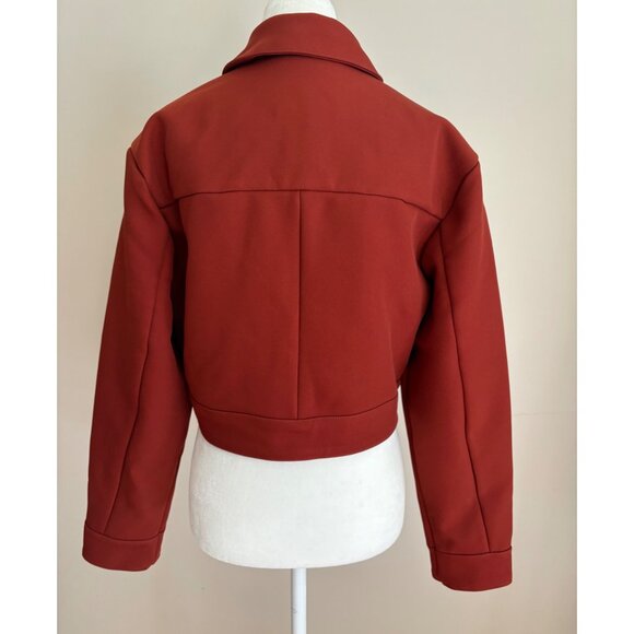 SFAM 7 For All Mankind Cropped Casual Moto Barrel Sleeve Jacket Rust/Orange XS - Picture 5 of 14